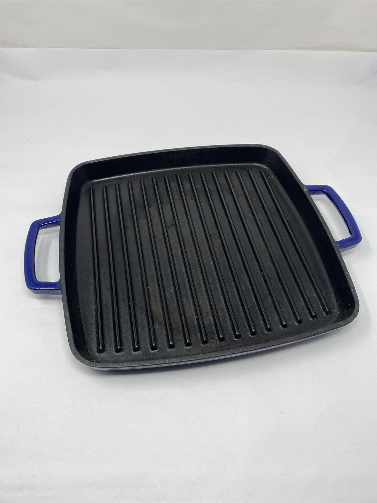 Martha Stewart Cast Iron Square Grill Pan Blue Enamel Double Handles