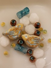 Czech Glass Gorgeous Lt. Blue Cream Bird Bead Lot 3-20mm CZ5-7