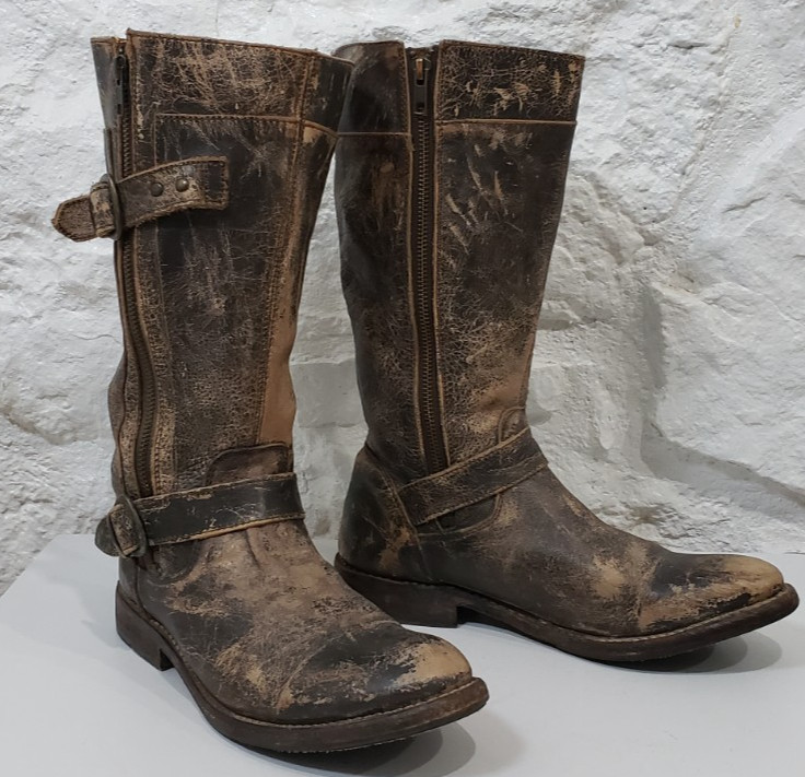 Bed Stu Gogo Lug Tall Leather Boots Rustic Distressed Buckle Bench Made Size 9