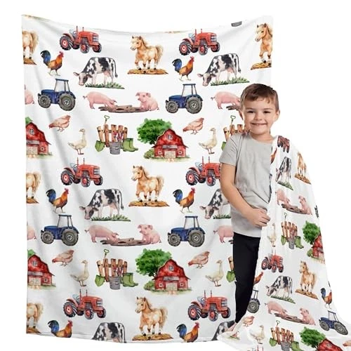 Manta de bebé de animales de granja, manta neutral para bebé de granero de granja para niño  Foto 2 de 4