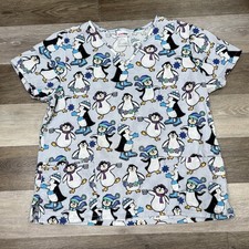 Scrubstar Scrub Top Women  s Size XL Penguins Snow Christmas Holiday Winter EUC