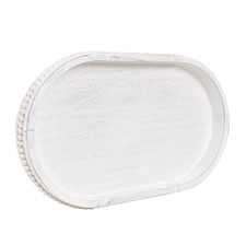 Wood Serving Tray, Farmhouse Wooden Tray for Coffee Table, Oval Beaded Trays,...