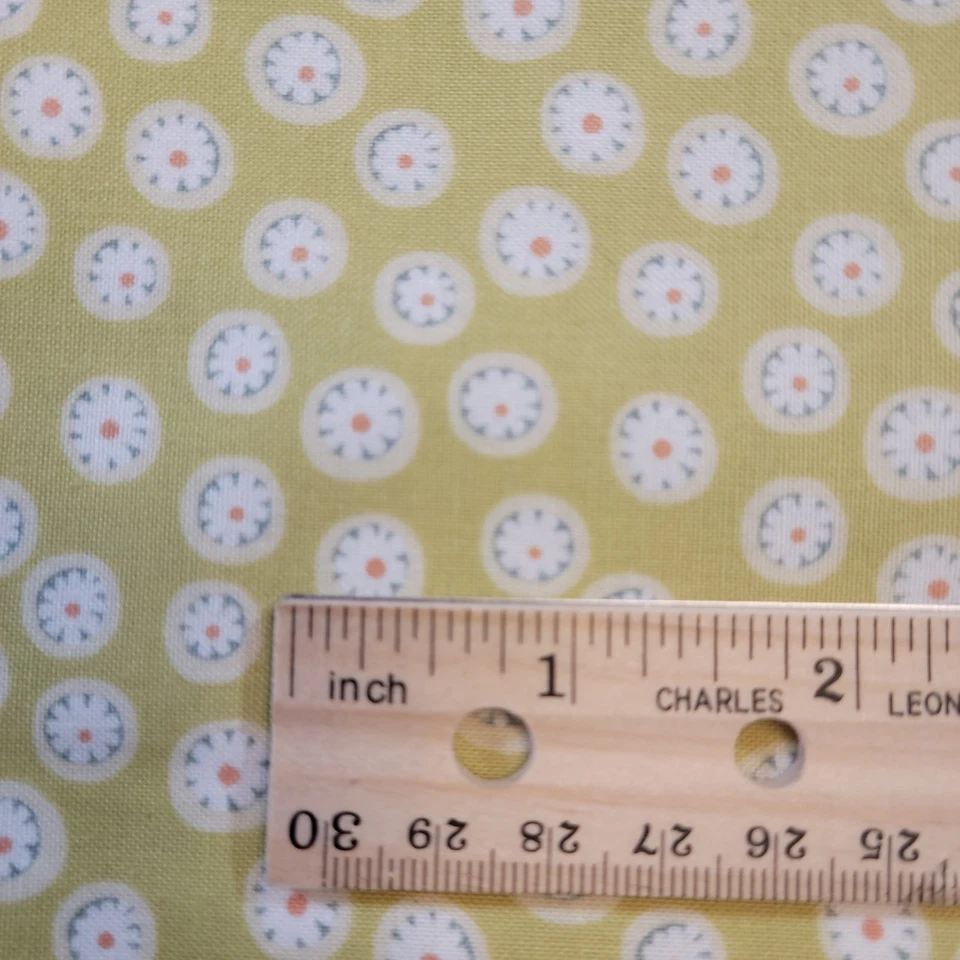 Cotton Fabric Green Dot Circle Print Quilting Sewing Retro Style 14" x 82"  - Image 3 of 4