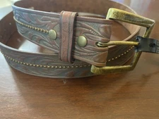 Men’s Western Embossed Genuine Leather Belt Size M 35” To Middle Hole New