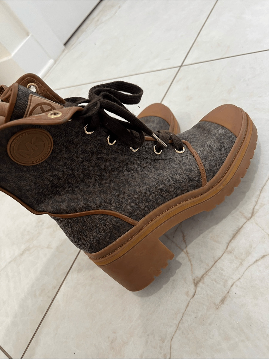 Michael Kors Brown Luggage Corey MK Logo Combat Boots Size 8.5 US $325 View 5