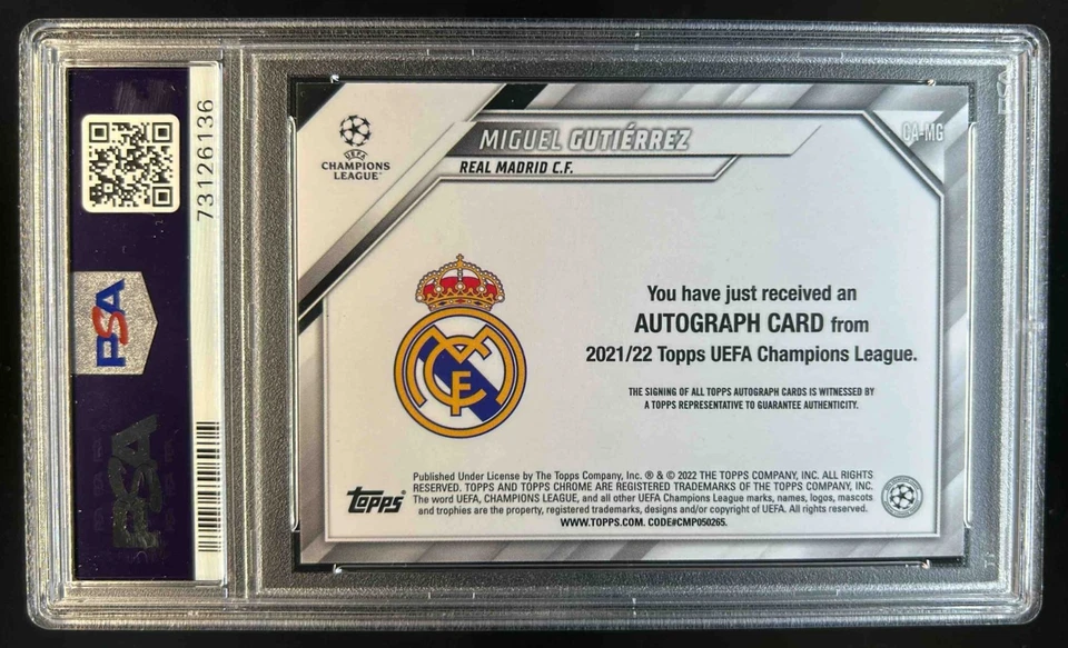2021 Topps Chrome UEFA Miguel Gutierrez Auto RC Rookie #CA-MG Real Madrid PSA 10 - Image 2 of 2