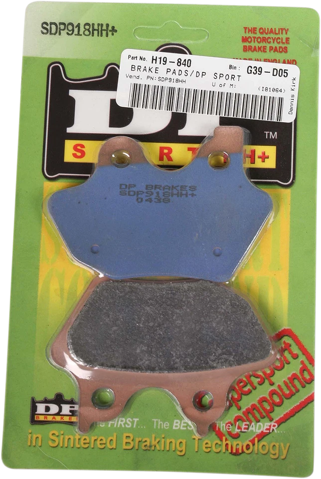 Спеченные металлические тормозные колодки DP BRAKES SDP918HH — Harley-Davidson — SDP918HH - Изображение 2 из 2