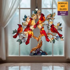 Cardinal Tree of Life Suncatcher Acrylic Window Decor Gift