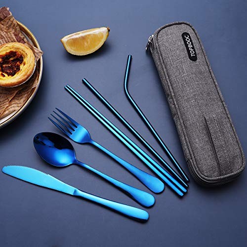 Portable Stainless Steel Flatware Set, Travel Camping Cutlery Set, Blue - Bild 3 von 7