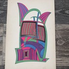 Vintage 1970 Abstract Psychedelic Geometric Painting Neon Pop Art Space Age . — photo 2