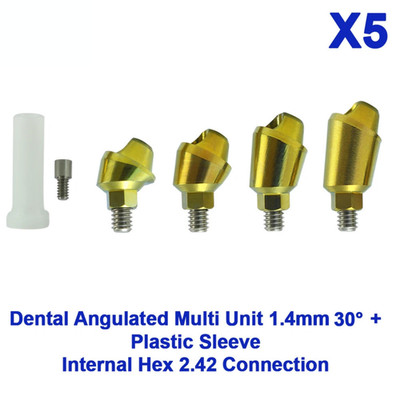 5x Dental Angulated Multi Unit 1.4mm 30° Int Hex 2.42 Plastic Sleeve Set