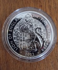 Tudor Beasts - LION OF ENGLAND, 2022 - 2oz 999.9 Fine £5 Silver Coin- Royal Mint