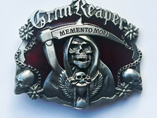 Silver Grim Reaper Skull Memento Mori Metal Belt Buckle 4in