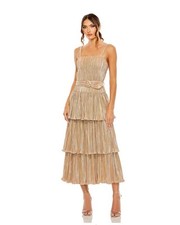 Mac Duggal Ieena 27062 Gold Ruffle Tiered Buckle Detail Dress Size 2