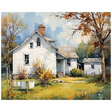 Country House Paint by Numbers Kit for Adults - DIY White Farmhouse with Tree...