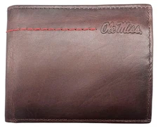 Ole Miss Rebels Genuine Leather Bifold Wallet with Red Stitching by Enmon-New