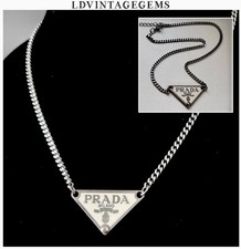 Vintage Prada Silver & White Enamel Tag Necklace