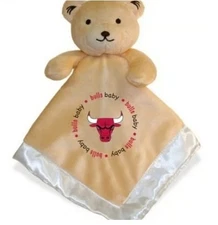 Baby Fanatic Chicago Bulls Brown Bear Lovey Plush White Satin Security Blanket