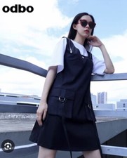 ODBO Skirtall Black Denim Pinafore Bib Overall Mini Jumper Androgen Emo Sz S