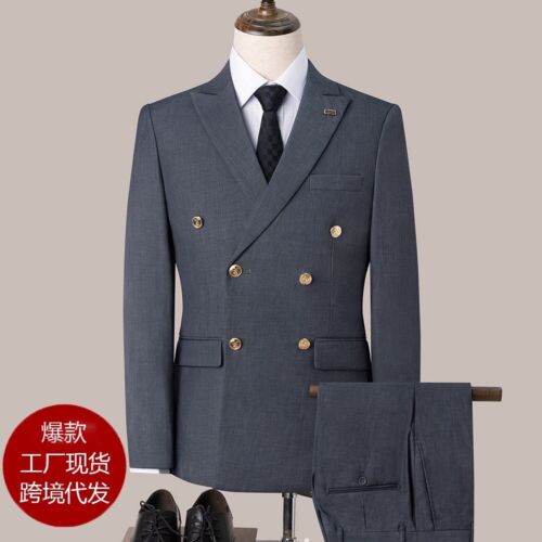 Men's Double Breasted Business Suit + Pant Formal Groom Tuxedo Party Prom Blazer - Picture 12 of 17