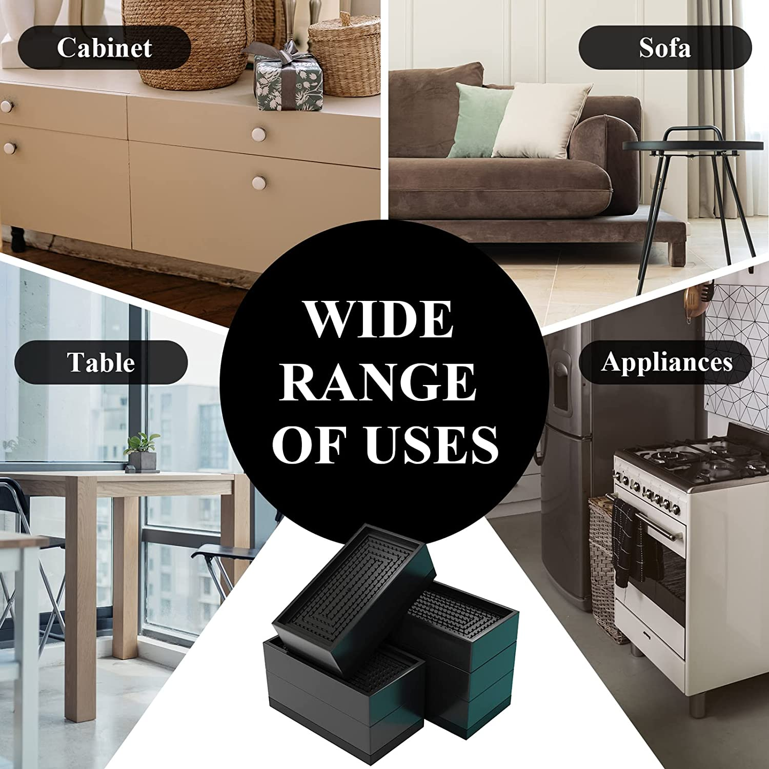 Pack of 2 Bed Risers, Furniture Risers, Rectangular Heavy Duty Bed ...