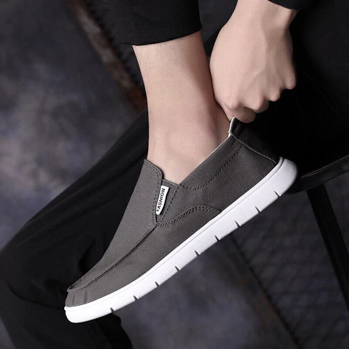 Herrenschuhe Segeltuch Slipper Flach Rutschfest Freizeitschuhe Atmungsaktiv Neu - Bild 10 von 25