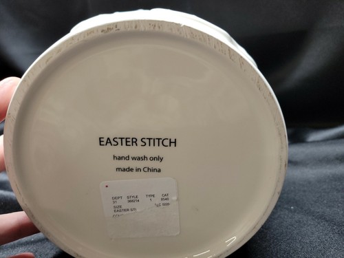 Bunny With Ears On The Lid Easter/Spring "Easter Stitch" Canister 10" - Picture 4 of 5