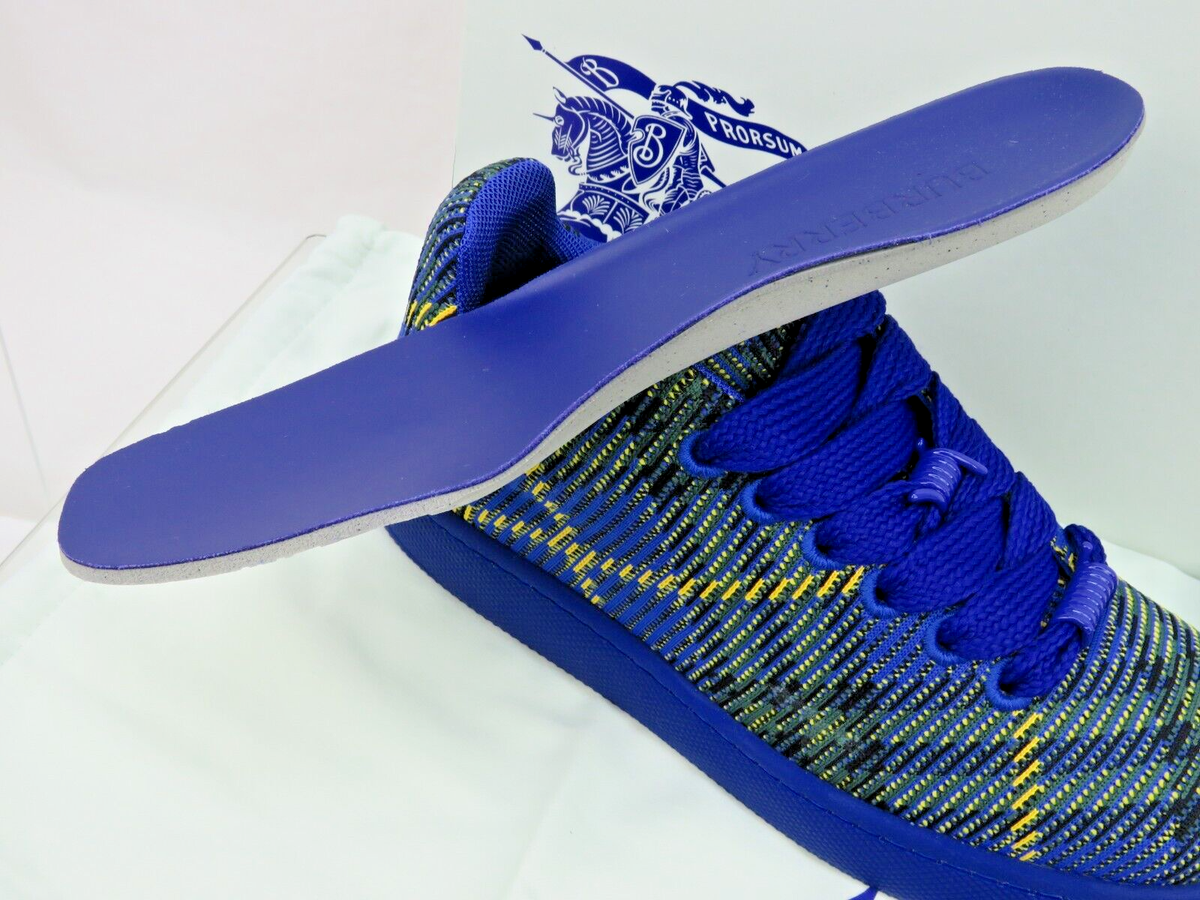NIB BURBERRY BOX NAVY BLUE CHECK CANVAS LOGO PLATFORM SNEAKERS 11 US 44 ITALY Burberry Women main image 4