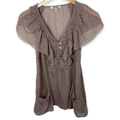 Nordstrom Daniel Rainn Dusty Rose Blush Pink Sheer Polka Dot Blouse Ruffle Top S