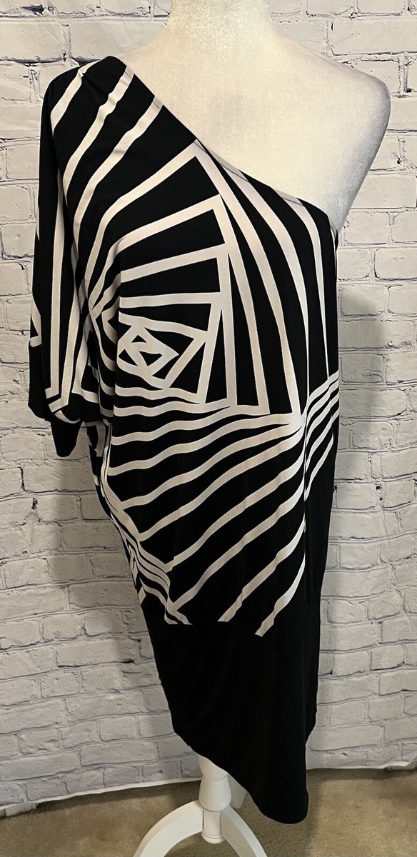 BCBG MaxAzria Black White Striped Dress One Shoulder Midi Large | eBay BCBG MaxAzria Black White Striped Dress One Shoulder Midi Large | eBay