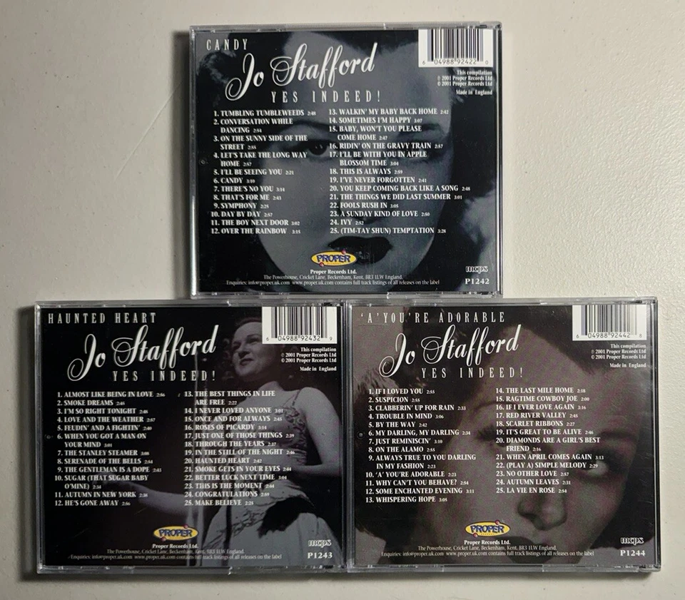 JO STAFFORD Yes Indeed! 3 CD Lot: Candy~Haunted Heart~’A’ You’re Adorable IMPORT - Imagem 2 de 4