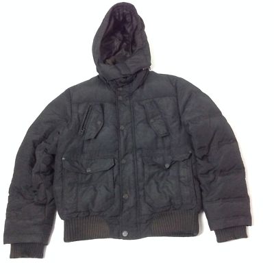 Esprit Mens Hooded Bomber Jacket Black Long Sleeve Size M All Weather Gear Winte