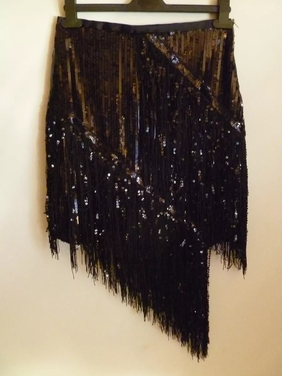 Black tassel hem top sequin pencil skirt