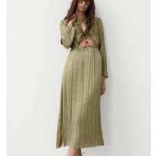 ZARA satin effect Size XS pleated wrinkle effect cut out midi dress blogger fav