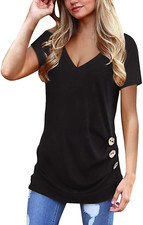 Womens Tops Short Sleeve V Neck Summer Shirts Casual Tunic