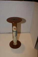 Vintage SNOWMAN Christmas Holiday Hand-Painted Wood Bobbin Spool 9"H