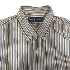 Ralph Lauren Oxford Striped Button Up Blue Green Designer Dress Shirt 17 Large