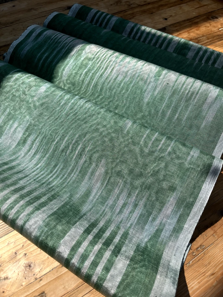 Green Ikat Silk Moire Fabric By The Meter,  Watermark Patterned Shantung Fabric - Image 4 of 4