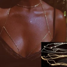 Dainty Body Chain Necklace Bra Breast Silver Gold Layering Jewelry Sparkle New 