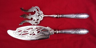 French Art Nouveau Sterling Server Fish Serving Set Pierced Floral Decor 1900'