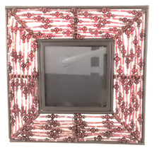 Beaded Maroon Photo Frame Holds 3x3 Photo Collectable Gift Unique Decor C16-1586