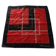 Leonardi Signed Scarf Black Red Geometric Large 30x30 Square Art Deco Style
