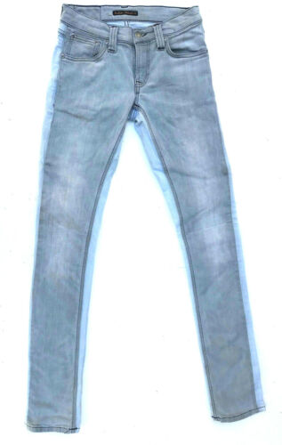 Pantalones de mezclilla Nudie ""TIGHT LONG JOHN ORGÁNICOS NEGROS Y AZULES"" Talla W25 L32 AU7 - Imagen 1 de 1