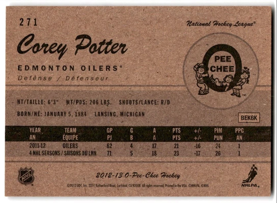 2012-13 O-Pee-Chee Retro Corey Potter #271 Edmonton Oilers - Image 2 of 2