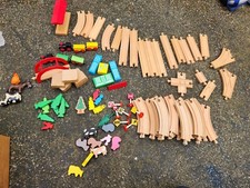 Lot Of Wooden Railway Track Trains Diorama Pieces Approx 100 PC Lot.