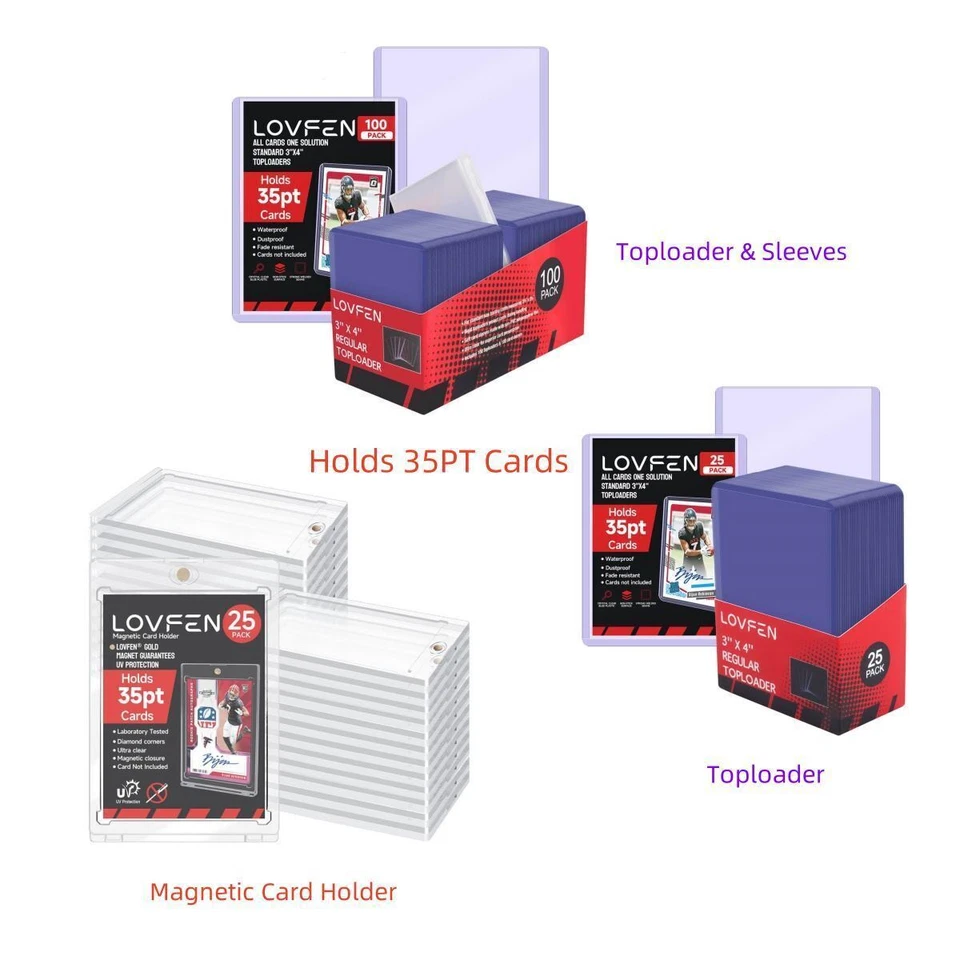 LOVFEN 35PT 100/200/500/1000CT 3"x4" Toploaders, 25/50/100Pack One Touch Card Holder,