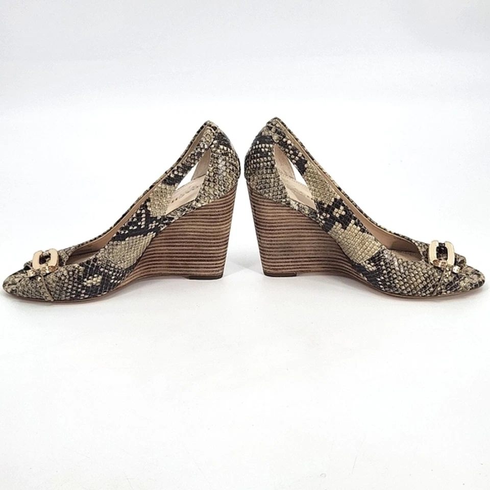 Sapatos femininos Coach Larchmont anabela cobra estampa natural tamanho 8 couro peep toe - Imagem 3 de 4