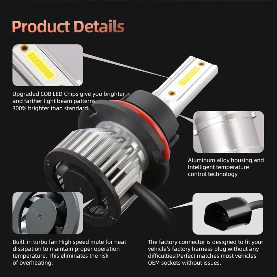 For Arctic Cat Bearcat 550 1995 2X 6000K 9007 LED Headlight High Beam & Low Beam - Image 2 of 4