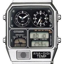 CITIZEN ANA-DIGI TEMP JG2101-78E Silver Watch 1980s Vintage Reissue Model New