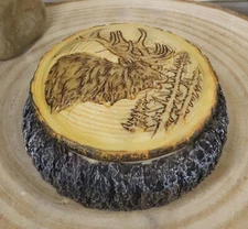 Ebros Rustic Faux Wood Wild Bull Moose Round Jewelry Box Figurine 4" Diameter